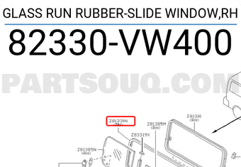 Nissan 82330VW400 GLASS RUN RUBBER-SLIDE WINDOW,RH