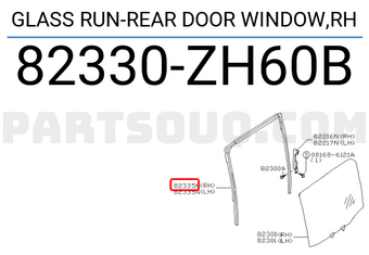 Nissan 82330ZH60B GLASS RUN-REAR DOOR WINDOW,RH