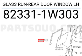 Nissan 823311W303 GLASS RUN-REAR DOOR WINDOW,LH