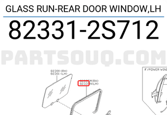 Nissan 823312S712 GLASS RUN-REAR DOOR WINDOW,LH