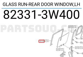 Nissan 823313W400 GLASS RUN-REAR DOOR WINDOW,LH