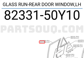 Nissan 8233150Y10 GLASS RUN-REAR DOOR WINDOW,LH