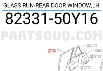 Nissan 8233150Y16 GLASS RUN-REAR DOOR WINDOW,LH