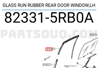 Nissan 823315RB0A GLASS RUN RUBBER REAR DOOR WINDOW,LH