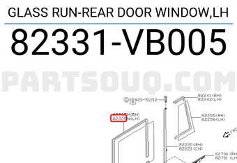Nissan 82331VB005 GLASS RUN-REAR DOOR WINDOW,LH