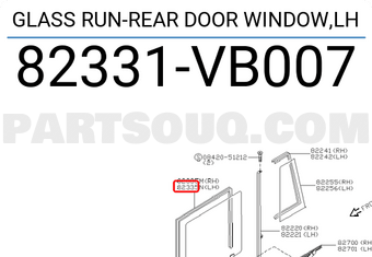 Nissan 82331VB007 GLASS RUN-REAR DOOR WINDOW,LH