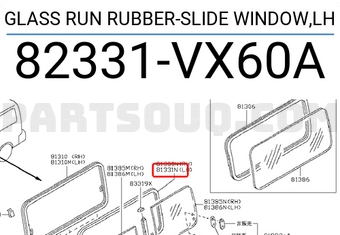 Nissan 82331VX60A GLASS RUN RUBBER-SLIDE WINDOW,LH