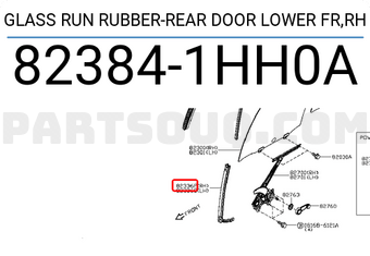 Nissan 823841HH0A GLASS RUN RUBBER-REAR DOOR LOWER FR,RH