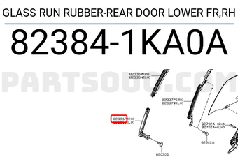 Nissan 823841KA0A GLASS RUN RUBBER-REAR DOOR LOWER FR,RH