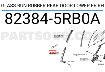 Nissan 823845RB0A GLASS RUN RUBBER REAR DOOR LOWER FR,RH
