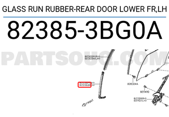 Nissan 823853BG0A GLASS RUN RUBBER-REAR DOOR LOWER FR,LH