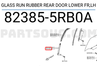 Nissan 823855RB0A GLASS RUN RUBBER REAR DOOR LOWER FR,LH