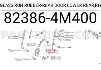 Nissan 823864M400 GLASS RUN RUBBER-REAR DOOR LOWER REAR,RH