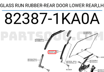 Nissan 823871KA0A GLASS RUN RUBBER-REAR DOOR LOWER REAR,LH