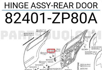 Nissan 82401ZP80A HINGE ASSY-REAR DOOR