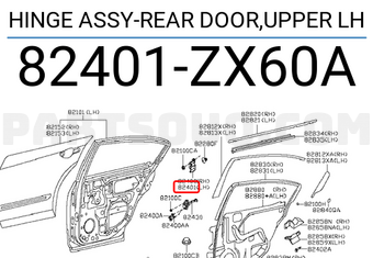 Nissan 82401ZX60A HINGE ASSY-REAR DOOR,UPPER LH