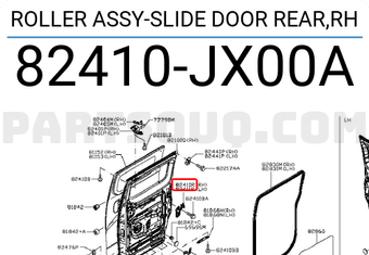 Nissan 82410JX00A ROLLER ASSY-SLIDE DOOR REAR,RH