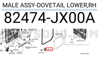 Nissan 82474JX00A MALE ASSY-DOVETAIL LOWER,RH