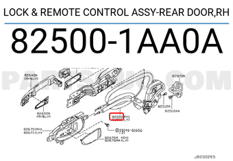 Nissan 825001AA0A LOCK & REMOTE CONTROL ASSY-REAR DOOR,RH