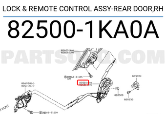 Nissan 825001KA0A LOCK & REMOTE CONTROL ASSY-REAR DOOR,RH