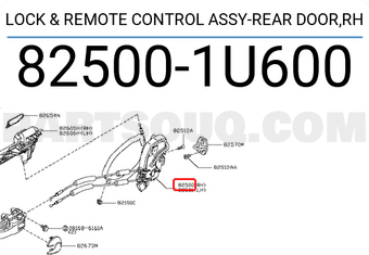 Nissan 825001U600 LOCK & REMOTE CONTROL ASSY-REAR DOOR,RH
