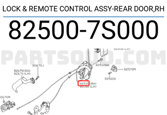 Nissan 825007S000 LOCK & REMOTE CONTROL ASSY-REAR DOOR,RH