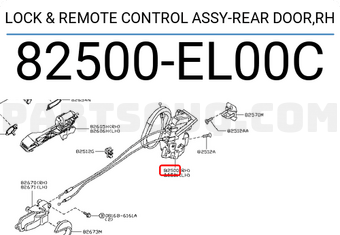 Nissan 82500EL00C LOCK & REMOTE CONTROL ASSY-REAR DOOR,RH