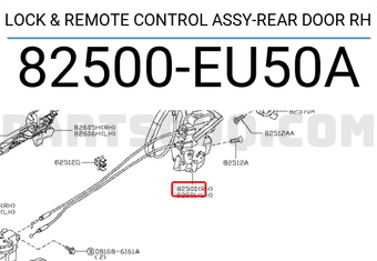 Nissan 82500EU50A LOCK & REMOTE CONTROL ASSY-REAR DOOR RH