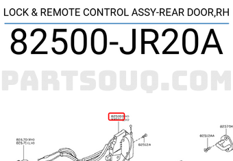 Nissan 82500JR20A LOCK & REMOTE CONTROL ASSY-REAR DOOR,RH