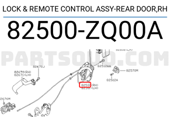 Nissan 82500ZQ00A LOCK & REMOTE CONTROL ASSY-REAR DOOR,RH