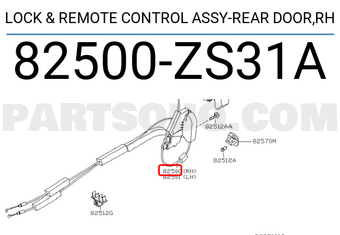 Nissan 82500ZS31A LOCK & REMOTE CONTROL ASSY-REAR DOOR,RH