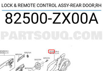 Nissan 82500ZX00A LOCK & REMOTE CONTROL ASSY-REAR DOOR,RH