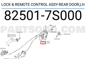 Nissan 825017S000 LOCK & REMOTE CONTROL ASSY-REAR DOOR,LH