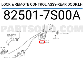 Nissan 825017S00A LOCK & REMOTE CONTROL ASSY-REAR DOOR,LH