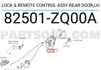 Nissan 82501ZQ00A LOCK & REMOTE CONTROL ASSY-REAR DOOR,LH