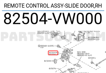 Nissan 82504VW000 REMOTE CONTROL ASSY-SLIDE DOOR,RH