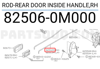 Nissan 825060M000 ROD-REAR DOOR INSIDE HANDLE,RH