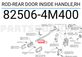 Nissan 825064M400 ROD-REAR DOOR INSIDE HANDLE,RH