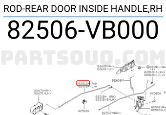 Nissan 82506VB000 ROD-REAR DOOR INSIDE HANDLE,RH