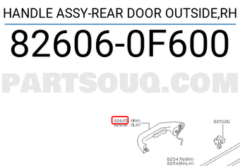 Nissan 826060F600 HANDLE ASSY-REAR DOOR OUTSIDE,RH