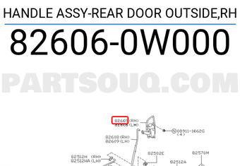 Nissan 826060W000 HANDLE ASSY-REAR DOOR OUTSIDE,RH