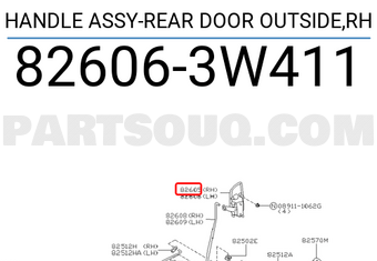 Nissan 826063W411 HANDLE ASSY-REAR DOOR OUTSIDE,RH