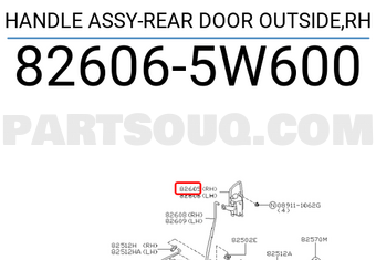 Nissan 826065W600 HANDLE ASSY-REAR DOOR OUTSIDE,RH