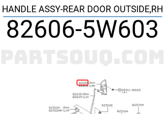 Nissan 826065W603 HANDLE ASSY-REAR DOOR OUTSIDE,RH