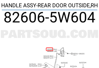 Nissan 826065W604 HANDLE ASSY-REAR DOOR OUTSIDE,RH