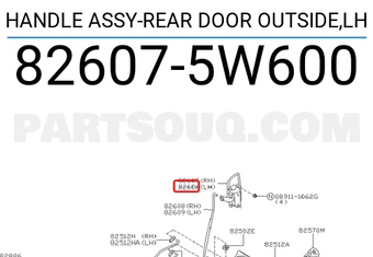 Nissan 826075W600 HANDLE ASSY-REAR DOOR OUTSIDE,LH