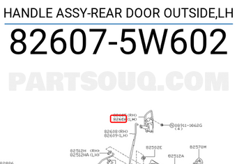 Nissan 826075W602 HANDLE ASSY-REAR DOOR OUTSIDE,LH