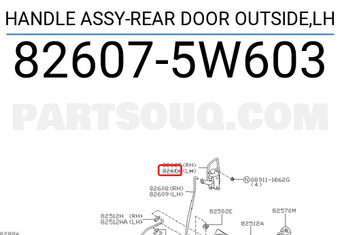Nissan 826075W603 HANDLE ASSY-REAR DOOR OUTSIDE,LH