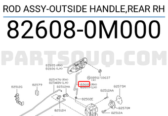 Nissan 826080M000 ROD ASSY-OUTSIDE HANDLE,REAR RH