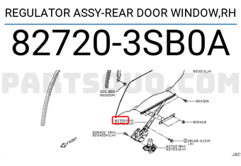 Nissan 827203SB0A REGULATOR ASSY-REAR DOOR WINDOW,RH